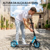 HOMCOM Trotinete Dobrável com Guiador Ajustável, Rodas Grandes de 200 mm, Amortecimento e Travão, Carga Máxima de 100 kg, 91,5 x 36,5 x 91-104 cm, Azul(m-4)