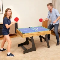 SPORTNOW Table multijeux 13 en 1 pliable, table de jeu baby-foot, billard, pour enfants et adultes 120 x 106 x 82 cm noyer clair(m-2)