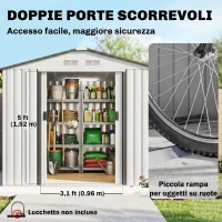 Outsunny Casetta Porta Utensili in Acciaio, Capanno da Giardino con Porte Scorrevoli, 213x130x185 cm, Bianco(m-5)