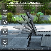Outsunny Portable Sun Lounger, Folding Camping Bed Cot, Reclining Lounge Chair 5-position Adjustable Backrest with Side Pocket, Pillow for Patio Garden Beach Pool, Mixed Grey(m-4)