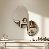HOMCOM Lot de 2 miroirs muraux, miroirs décoratifs irréguliers en forme de galet, cadre en métal, 70 x 46 cm/49,5 x 31 cm, noir(m-7)