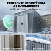 Outsunny Abrigo de Jardim 2 m² 195x122x181,5 cm Abrigo de Armazenamento Metálico com Porta de Correr e 2 Janelas Cinza Escuro(m-6)