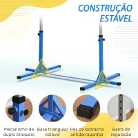 HOMCOM Barra de Ginástica para Crianças com Altura Ajustável 92-150 cm Barra Horizontal de Ginástica 194x121x150 cm Azul(m-6)