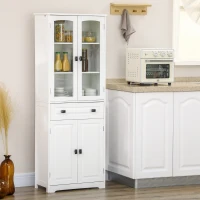 HOMCOM Buffet haut armoire de cuisine 4 portes dont 2 portes vitrées et 1 tiroir hauteur 160 cm avec étagères en bois blanc(m-10)