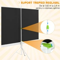 HOMCOM Ecran Proiector 84 Inch cu Trepied Reglabil, din Plastic și Metal, 200x8x118 cm, Alb(m-10)