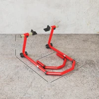 HOMCOM Suporte Roda Dianteira e Traseira para Mota Carga 390 kg Cavalete Moto Elevador Universal com Adaptadores de Garfos em U e L Ajustáveis e Rodas Vermelho(m-3)