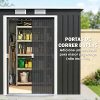 Outsunny Abrigo de Jardim 213x130x173  Abrigo de Exterior de Aço Galvanizado com Porta Corredeira para Armazenamento Cinza Escuro(m-5)