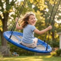 Outsunny Balançoire nid d'oiseau Ronde balançoire Panier Ø 110 cm 4 Anneaux Inclus métal époxy Oxford Haute densité Bleu(m-8)