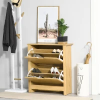 HOMCOM Narrow Shoe Cabinet, Space Saving Shoe Storage Cabinet with 2 Flip Drawers and Adjustable Shelves for 12 Pairs of Shoes for Hallways and Living Room, Natural Wood Finish(m-7)