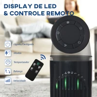 HOMCOM Ventoinha de Torre Silenciosa com Comando à Distância 3 Velocidades 3 Modos Temporizador 10H Oscilação 70° Cinzento Escuro(m-4)