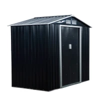Outsunny Casuta de Gradina Depozitare Unelte din Tabla de Otel, Magazie de Gradina din Otel cu Usi glisante, 213x130x185cm, Gri(m-24)