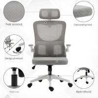 Vinsetto Scaun Birou Ergonomic – Cu Tetiera Reglabila & Suport Lombar(m-4)