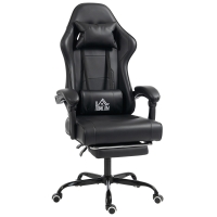 HOMCOM Silla gaming ergonómica, sillón gamer con soporte lumbar masajeador, respaldo reclinable, altura regulable, negro