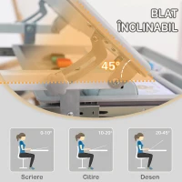 HOMCOM Birou de școală pentru copii de 6-12 ani cu scaun reglabil pe înălțime, blat înclinabil, 66x47x52-77 cm, Gri(m-7)