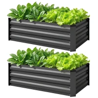Outsunny Set de 2 jardiniere pentru grădină cu fund deschis, din oțel galvanizat, 100x60x30cm, gri(m-10)
