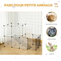 PawHut Enclos lapin interieur, 2 niveaux, parc modulable pour petits animaux, 27pcs, 140 x 70 x 90 cm, noir(m-5)