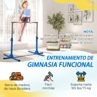 HOMCOM Barra de Gimnasia para Niños de +3 Años Barra de Entrenamiento Altura Ajustable 92-150 cm Carga 75 kg 194x121x150cm Azul(m-5)