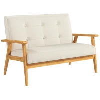 HOMCOM Canapea 3 locuri 115 cm canapea scandinavă cu spătar capitonat, șezut căptușit și cotiere, bej(m-7)