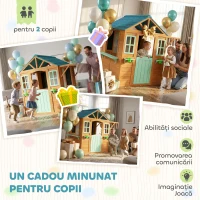 AIYAPLAY Căsuță de Joacă de Exterior cu Bar pentru Gustări, Ușă Pe Jumătate, Ferestre, Suporturi pentru Ghivece, Tablă de Desen, Tablă de Țintă, 4 Bile(m-8)