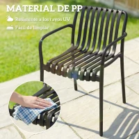 Outsunny Juego de 4 Sillas de Jardín Exterior Apilables de PP con Respaldo Curvado Asiento de Listones 55x58,5x81,5 cm Negro(m-7)