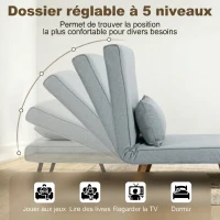 HOMCOM Fauteuil chauffeuse convertible 3 en 1 lit fauteuil lit 1 place dossier 5 positions en tissu avec coussin, gris(m-5)