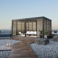Panneau brise-vue - OMBREA - Ventelles horizontales - 1 m - Aluminium - Anthracite et ventelles finition bois(m-4)