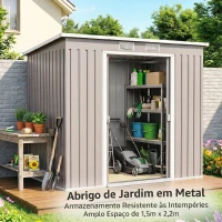 Outsunny Abrigo de Jardim 213x130x172 cm Abrigo de Exterior de Aço Galvanizado com Porta Corredeira para Armazenamento Cinza Claro(m-9)