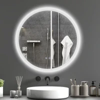 kleankin Miroir rond lumineux LED de salle de bain Ø 70 cm mural éclairage interrupteur tactile système antibuée 35W blanc argent(m-2)