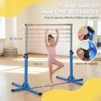 HOMCOM Bară pentru Gimnastică Artistică sau Dans Clasic Reglabilă pe Înălțime 92-150 cm, Albastră(m-4)