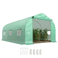 Outsunny Invernadero de Túnel 450x300x205 cm Invernadero de Jardín con 6 Ventanas Cubierta de Polietileno PE 140 g/m² y Estructura de Acero para Cultivo Plantas Jardín Terraza Verde(m-10)
