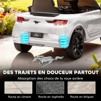 AIYAPLAY Voiture électrique enfant Ford Mustang Mach-E sous licence officielle 12 V télécommande 2,4 G 2 moteurs 92x55x44cm blanc(m-8)