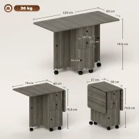 HOMCOM Table de cuisine pliable table à manger pliante 2 plateaux rabattables avec 2 tiroirs 1 placard gris(m-3)