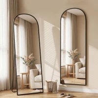 HOMCOM Specchio da Terra e Parete Moderno in Lega di Alluminio con Supporto Pieghevole, 50x170 cm, Nero(m-2)