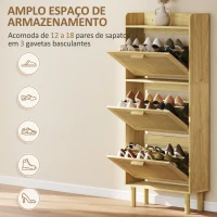 HOMCOM Sapateira com 3 Gavetas Rebatíveis e Prateleira Aberta para 12-18 Pares de Sapatos 65x24,5x153 cm Carvalho(m-5)