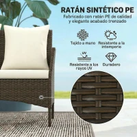 Outsunny Conjunto de Jardín Exterior de Ratán 4 Piezas Incluye Sofá de 2 Plazas 2 Sillas Mesa de Vidrio Cojines Lavables Marrón(m-5)