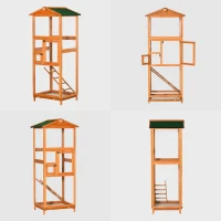 PawHut Cotet pentru Păsări Exterior din Lemn cu 2 Uși și Tava Extensibilă 68×63×165 cm(m-15)