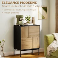 HOMCOM Buffet salon meuble de rangement armoire de cuisine portes à pousser et 4 placards style moderne 60 x 35 x 78 cm, noir(m-5)