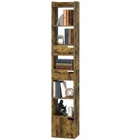 HOMCOM Bookcase Tall Narrow with 5 Tiers and Drawers Freestanding Bookshelf Storage Cabinet for Living Room Rustic Brown(m-11)