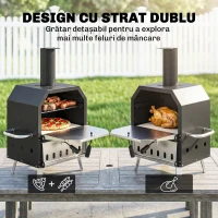 Outsunny Cuptor pizza exterior pe lemne Cuptor pizza din oțel inoxidabil 2 niveluri cu piatră pentru pizza grosime 1 cm picioare pliabile(m-4)