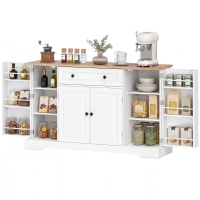 HOMCOM Buffet cuisine, meuble de rangement avec tiroir, 4 portes, étagères réglables et 6 racks de porte, 138x40x83,5cm, blanc