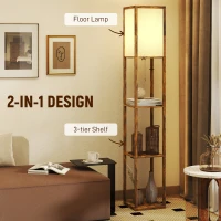 HOMCOM Floor Lamp with Shelves, 4 Layer Standing Lamp with USB Ports, 3 Colour Temperature, Rustic Brown(m-4)