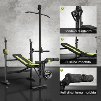 HOMCOM Panca Multifunzione Stazione Fitness con Schienale Regolabile su 3 Livelli, Supporto Gambe e Barra Superiore, 175x110x202cm, Nero(m-7)