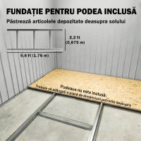 Outsunny Căsuță de Grădină pentru Unelte cu 4 Ferestre și 2 Cârlige, din Oțel Zincat, 195x122x181.5 cm, Gri(m-5)