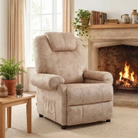 HOMCOM Sillón Relax Reclinable Manual, Sillón Relax de Terciopelo con Reposabrazos, Reposapiés, Acolchado Grueso, Butaca Reclinable hasta 135º para Salón, Dormitorio, Oficina, Beige(m-2)