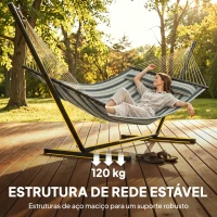 Outsunny Cama Rede com Suporte Rede de Jardim Portátil com Almofada Removível Barras Estabilizadoras 353x94x115 cm Verde(m-7)