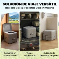 HOMCOM Inodoro Portátil con Tanques Dobles de 10L Estructura en Plástico PE para Camping y Senderismo 36x42x30 cm Gris(m-8)