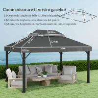 Outsunny Copertura per Gazebo da Giardino 3x4 m a 2 Livelli in Tessuto Oxford 600D con Fori di Drenaggio, Grigio Scuro(m-3)