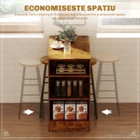 HOMCOM Set de masă cu bar cu 3 rafturi și 2 scaune înalte cu suport pentru picioare, stil industrial, maro(m-4)