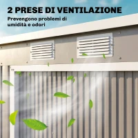 Outsunny Capanno Attrezzi con Tetto Inclinato, 2 Ingressi e Prese d'Aria, in Acciaio Zincato, 213x130x172 cm, Grigio(m-7)