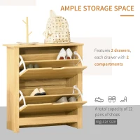 HOMCOM Narrow Shoe Cabinet, Space Saving Shoe Storage Cabinet with 2 Flip Drawers and Adjustable Shelves for 12 Pairs of Shoes for Hallways and Living Room, Natural Wood Finish(m-4)